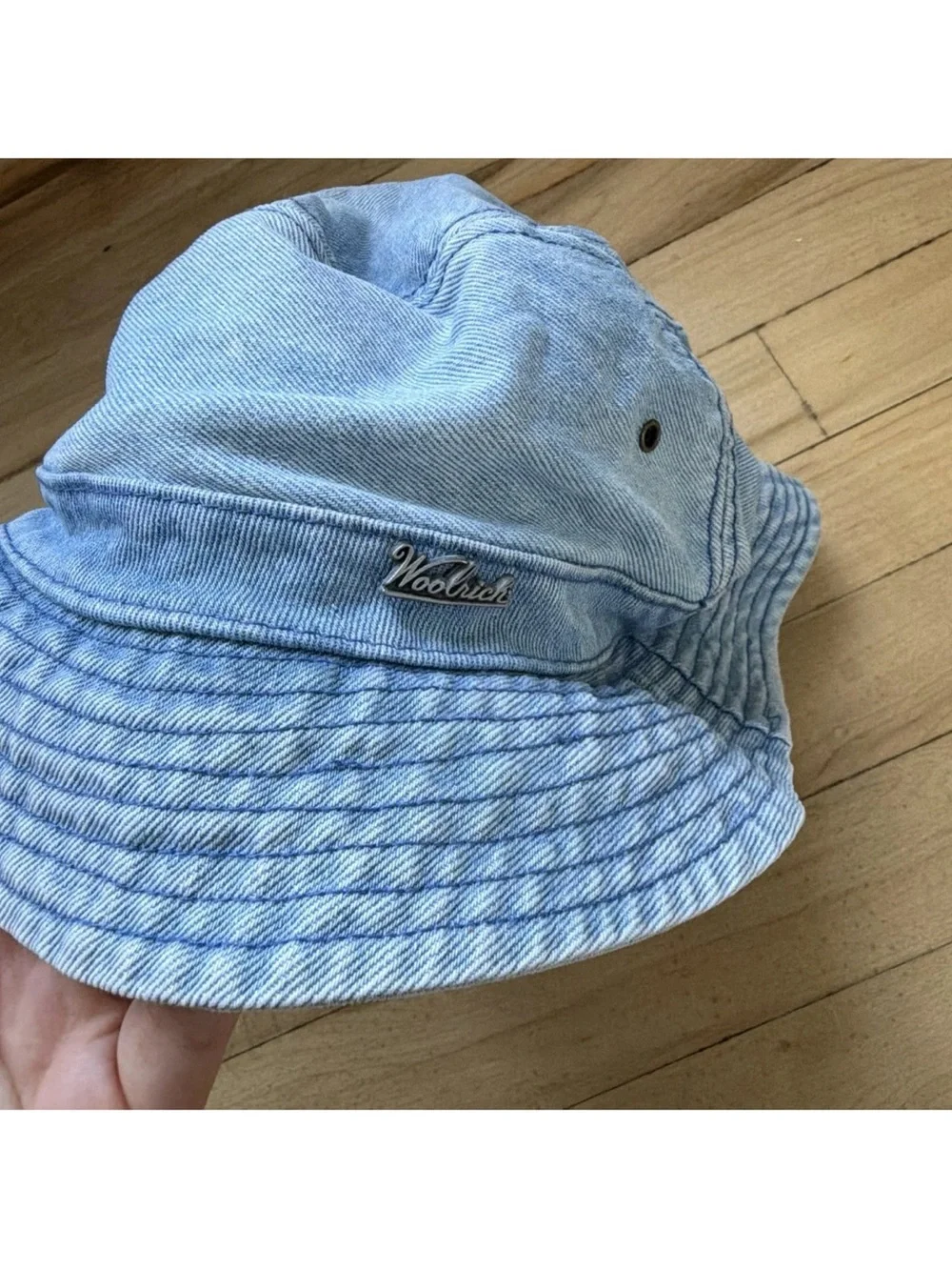 Vintage Woolrich Light Washed Denim Bucket Hat Unisex‎ Classic Metal Logo Plate